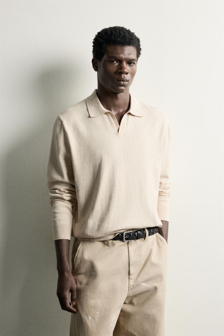 Zara Knit Polo Collar Sweater — Cream