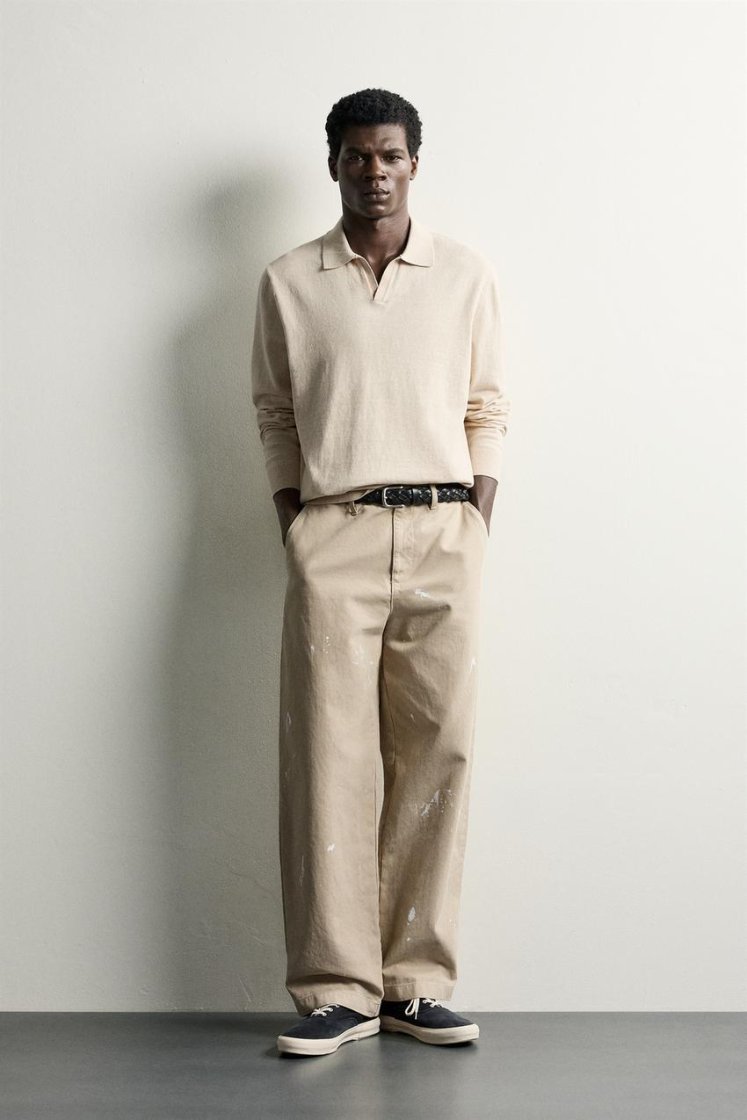 Zara Knit Polo Collar Sweater — Cream