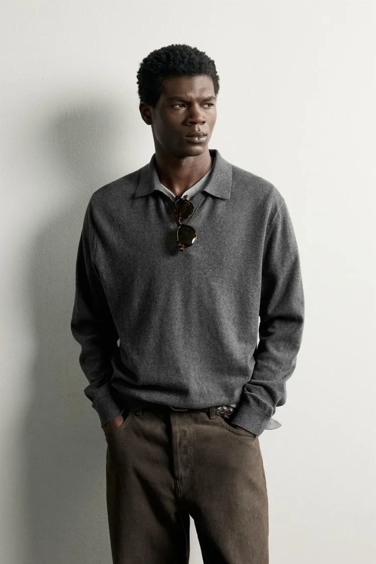 Zara Knit Polo Collar Sweater — Dark Grey