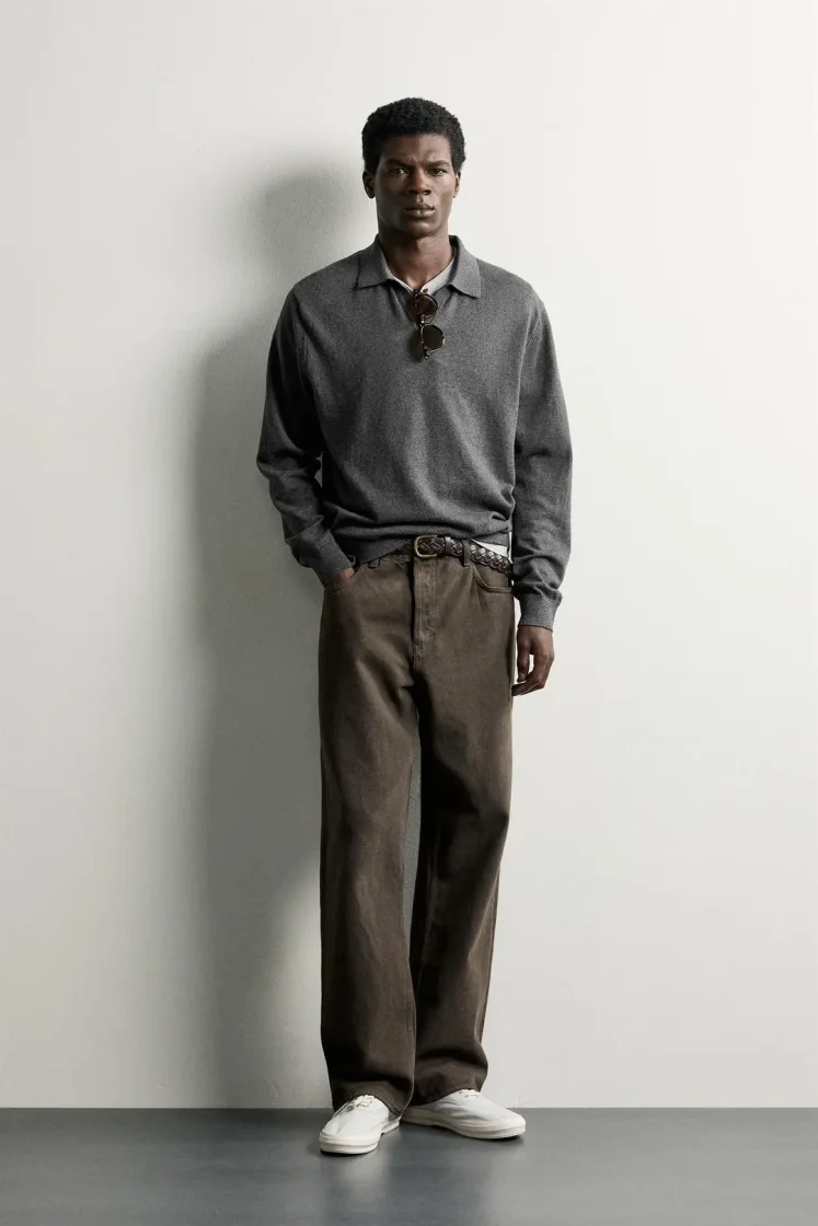 Zara Knit Polo Collar Sweater — Dark Grey
