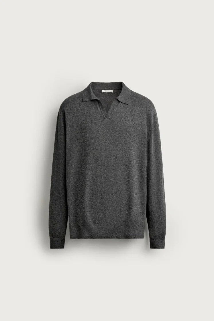 Zara Knit Polo Collar Sweater — Dark Grey