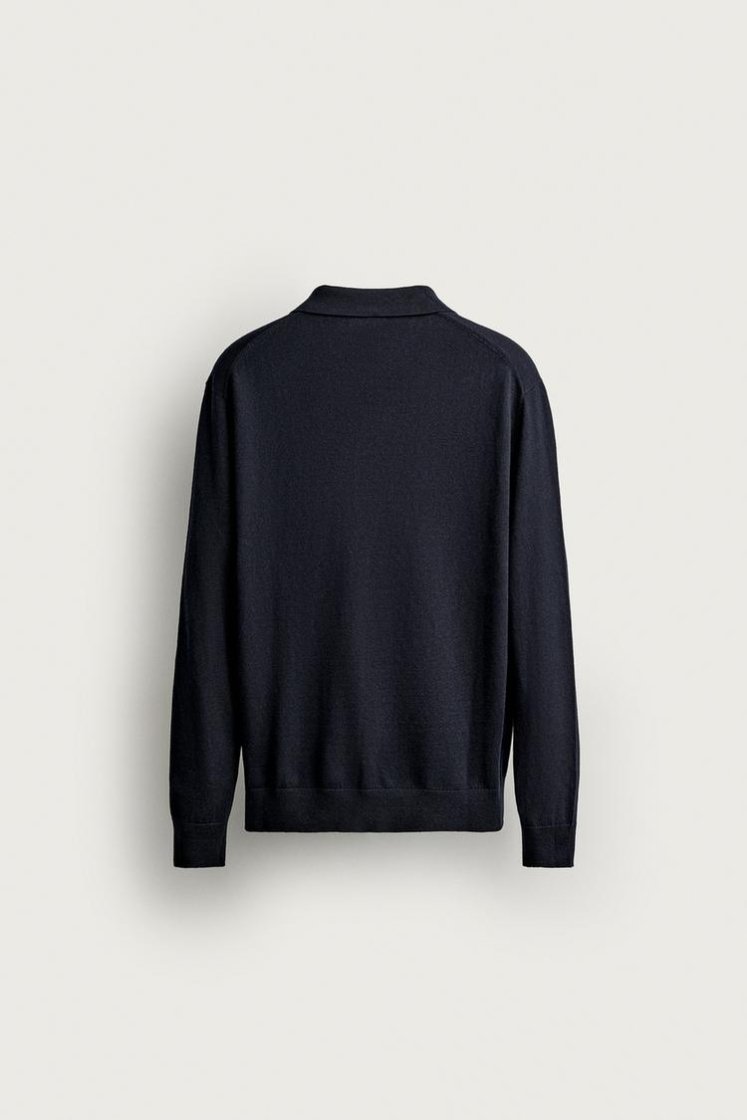 Zara Knit Polo Collar Sweater — Navy