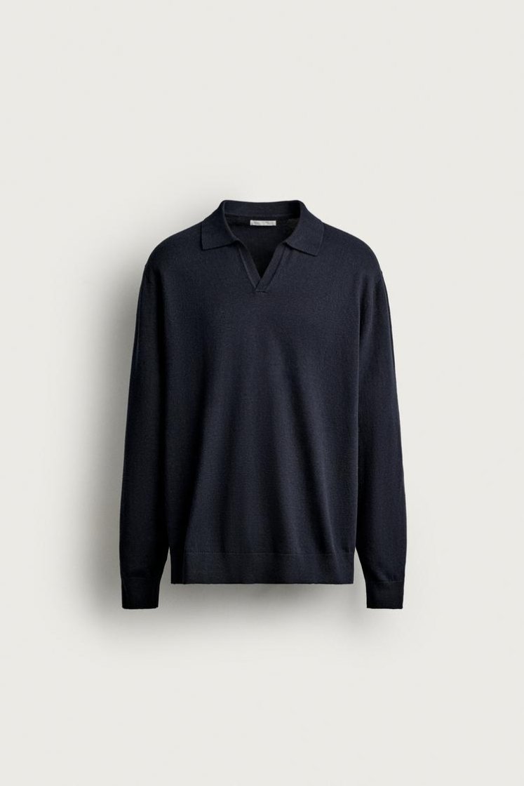 Zara Knit Polo Collar Sweater — Navy