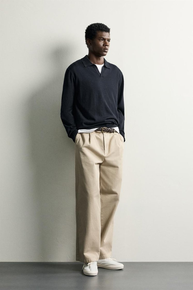 Zara Knit Polo Collar Sweater — Navy