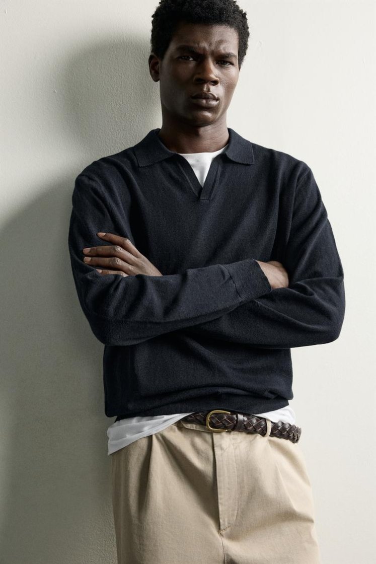 Zara Knit Polo Collar Sweater — Navy