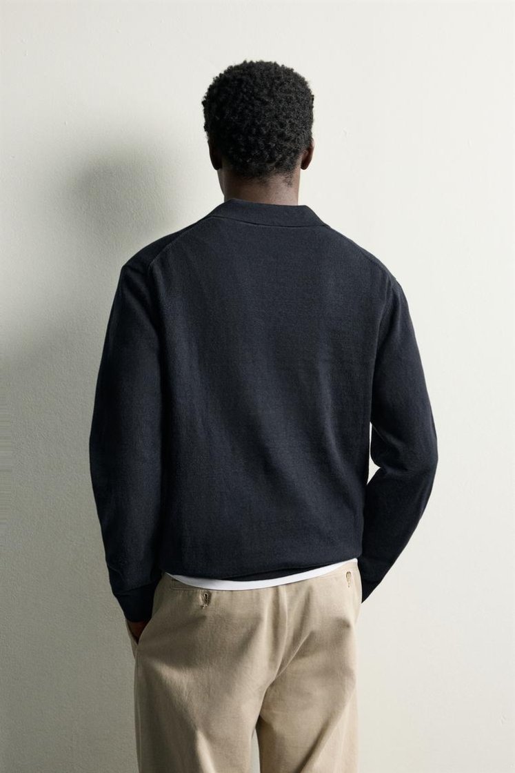 Zara Knit Polo Collar Sweater — Navy