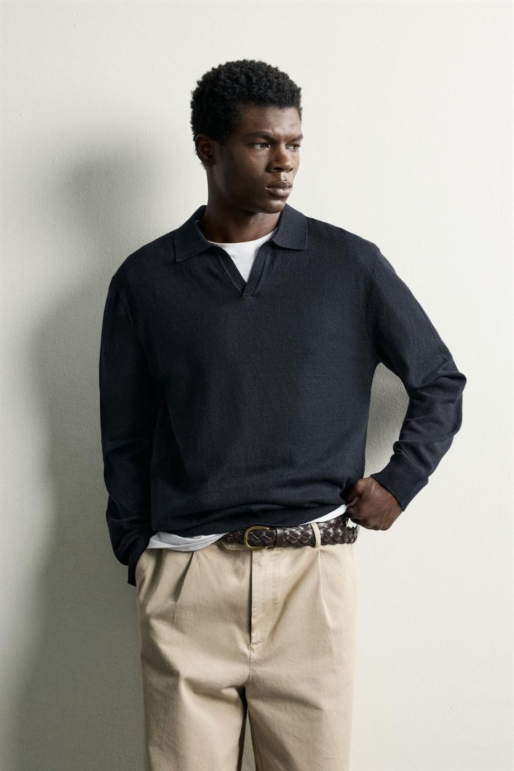 Zara Knit Polo Collar Sweater — Navy