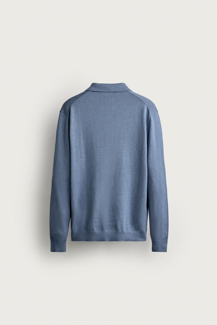 Zara Knit Polo Collar Sweater — Sky Blue