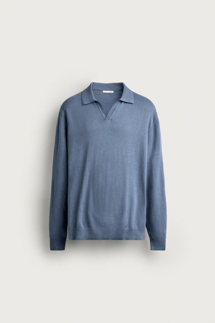 Zara Knit Polo Collar Sweater — Sky Blue