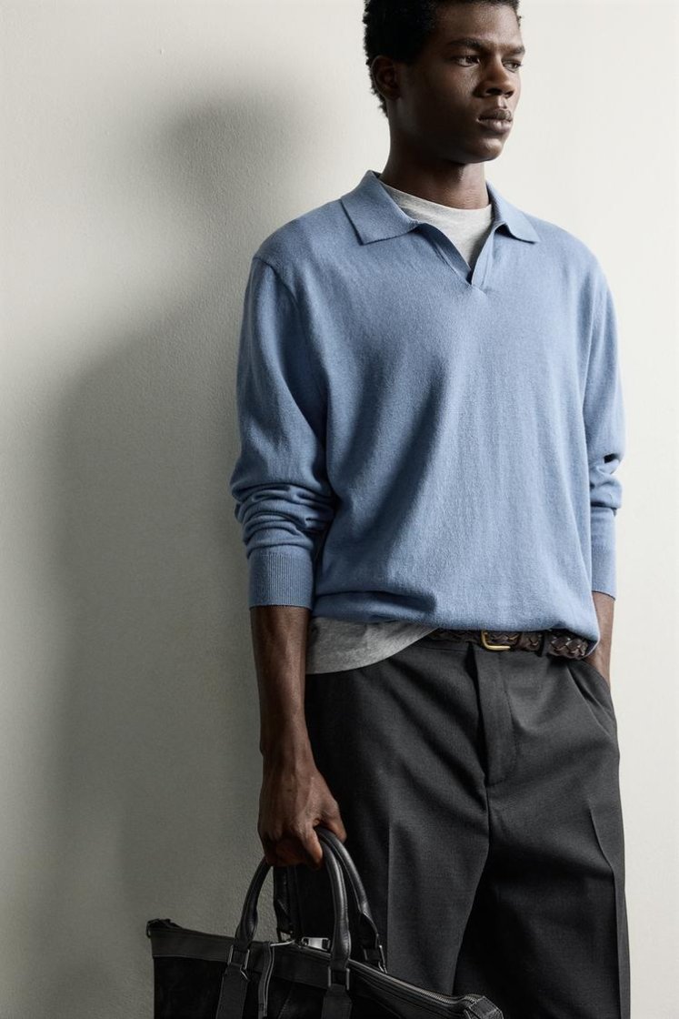 Zara Knit Polo Collar Sweater — Sky Blue