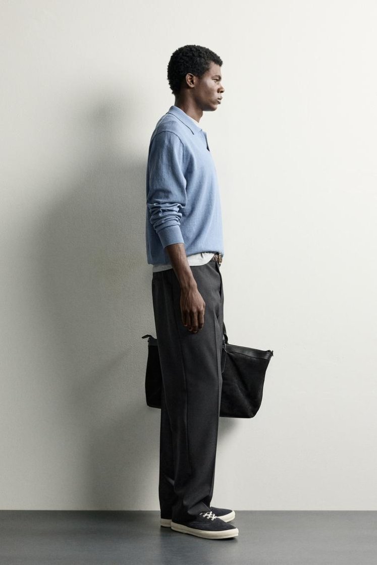 Zara Knit Polo Collar Sweater — Sky Blue