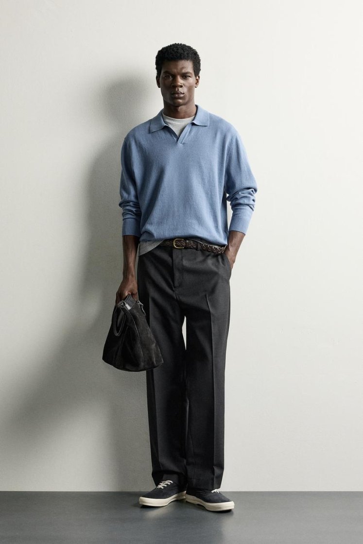 Zara Knit Polo Collar Sweater — Sky Blue