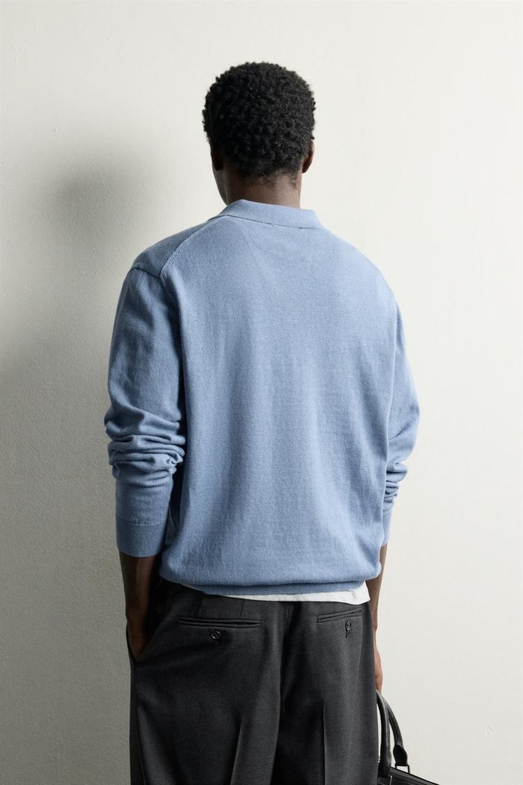 Zara Knit Polo Collar Sweater — Sky Blue