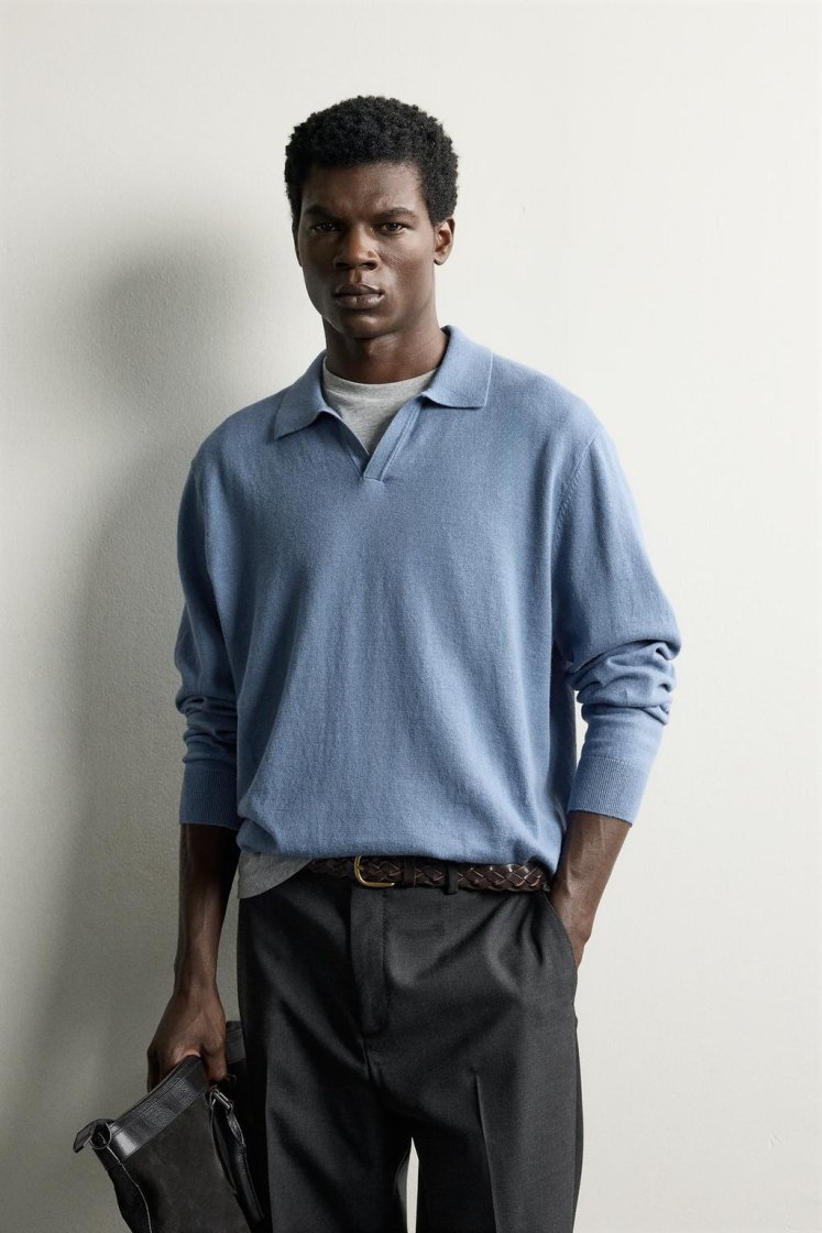 Zara Knit Polo Collar Sweater — Sky Blue