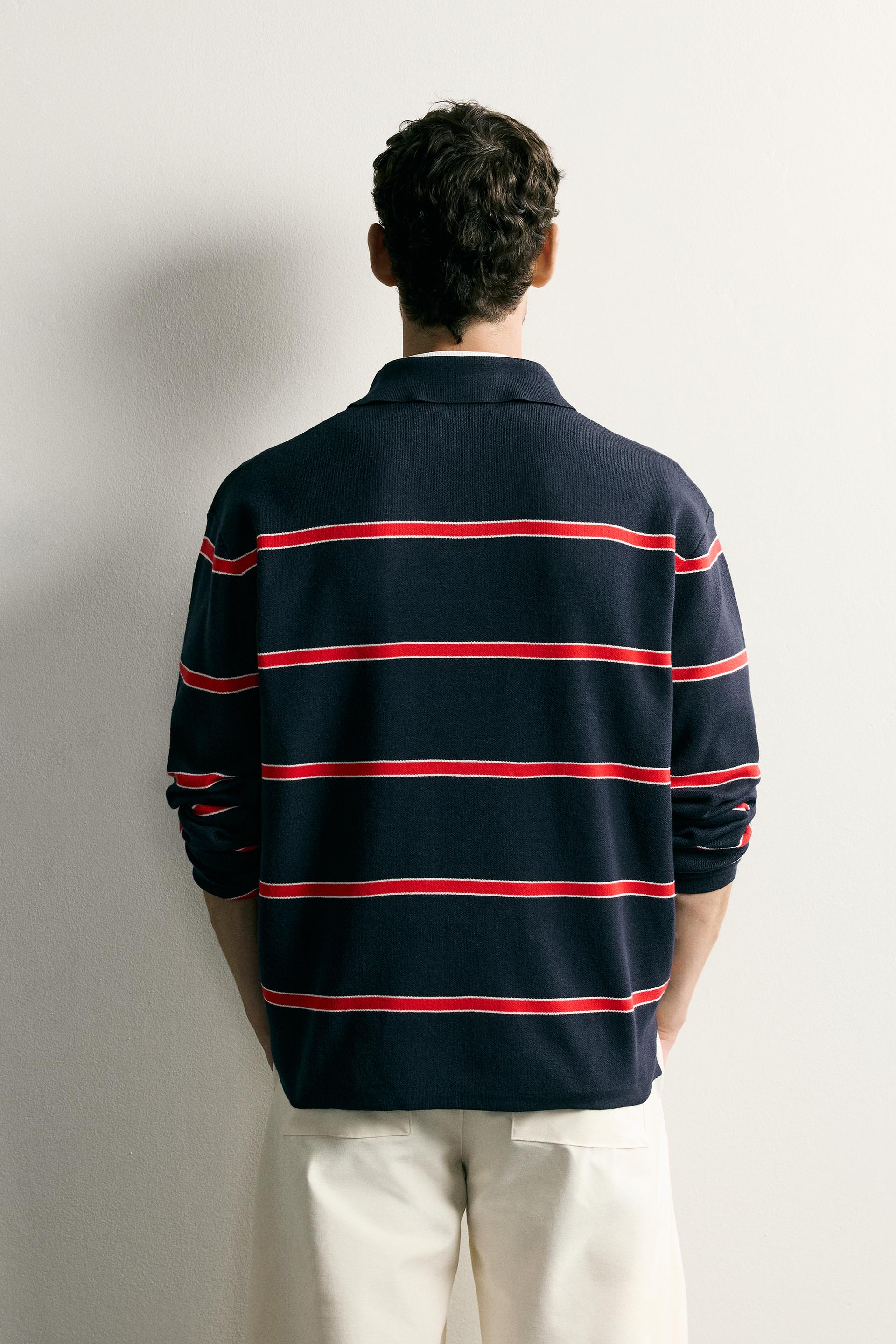 Zara Striped Soft-Knit Polo — blue / red