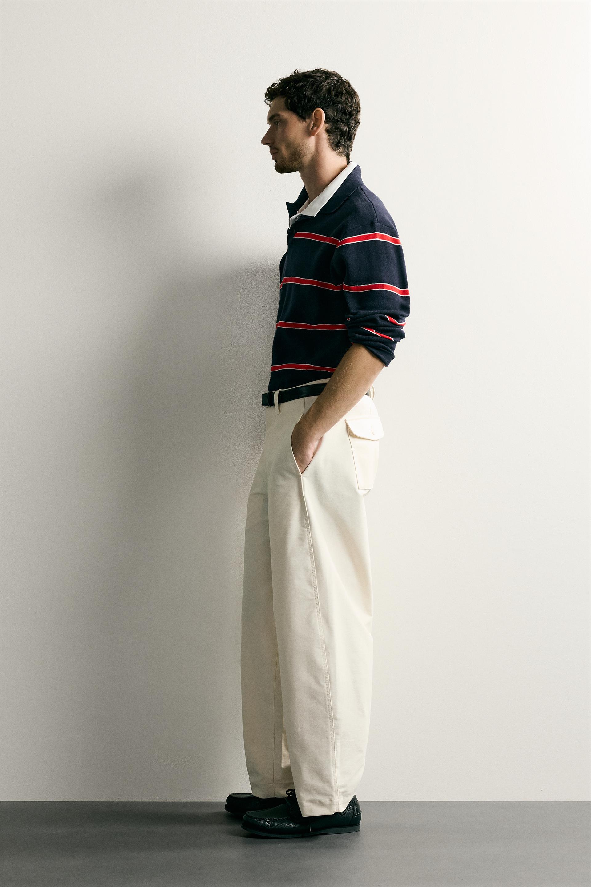Zara Striped Soft-Knit Polo — blue / red