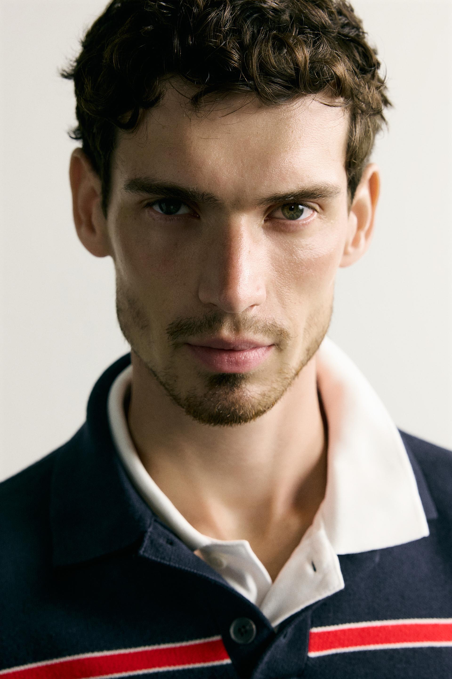 Zara Striped Soft-Knit Polo — blue / red