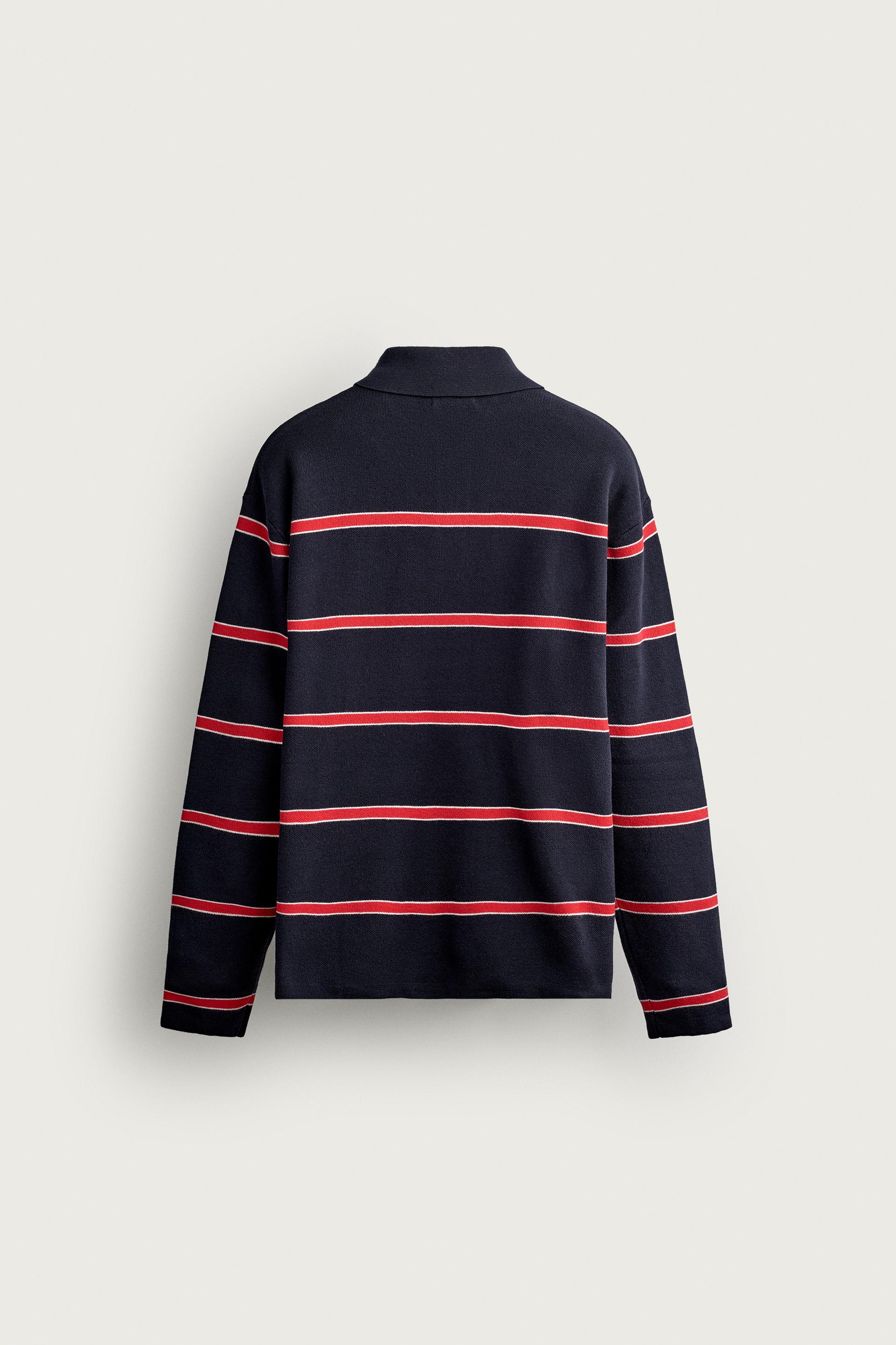 Zara Striped Soft-Knit Polo — blue / red