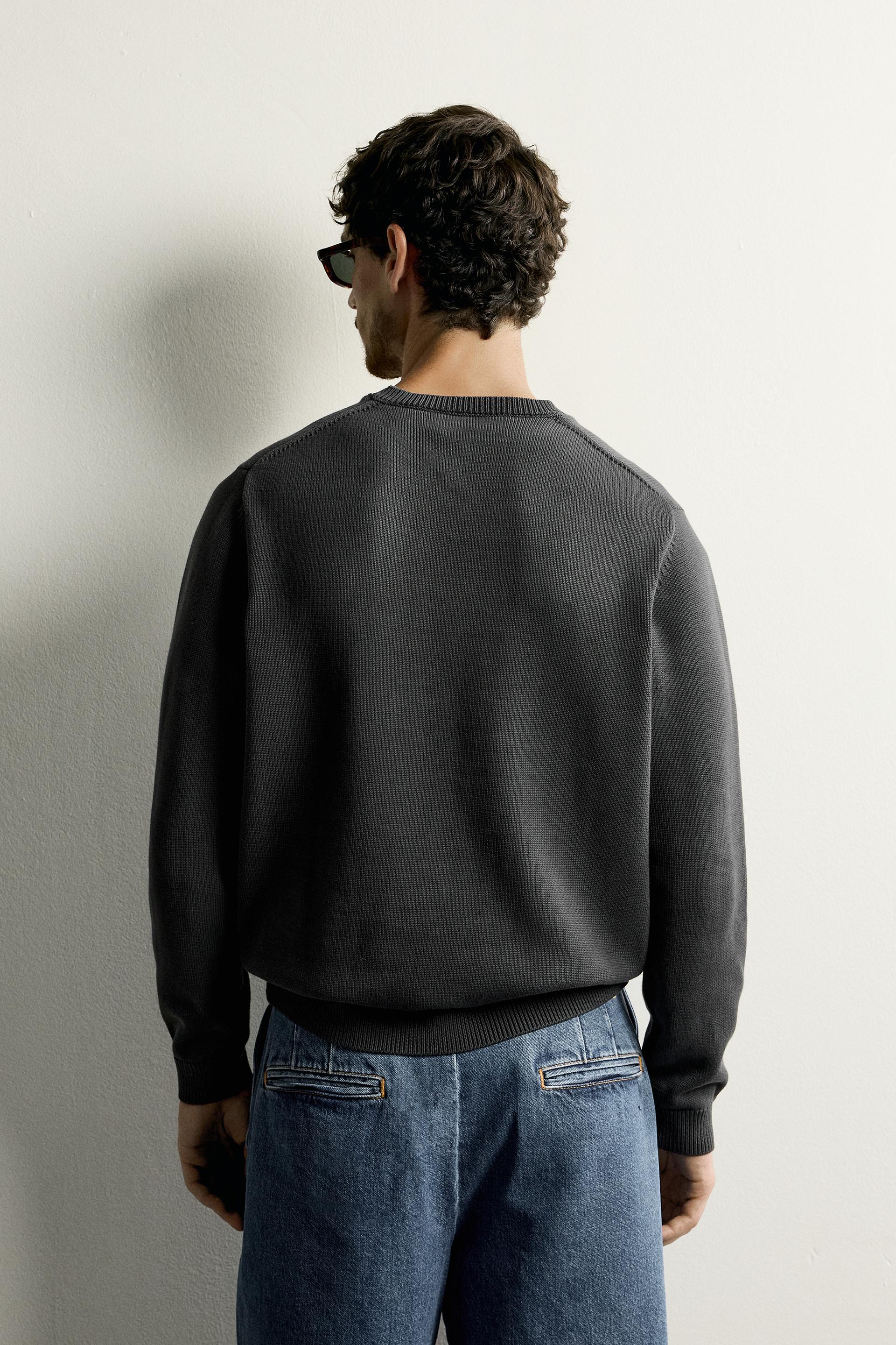 Zara Cotton Knit Regular Sweater — Plomb