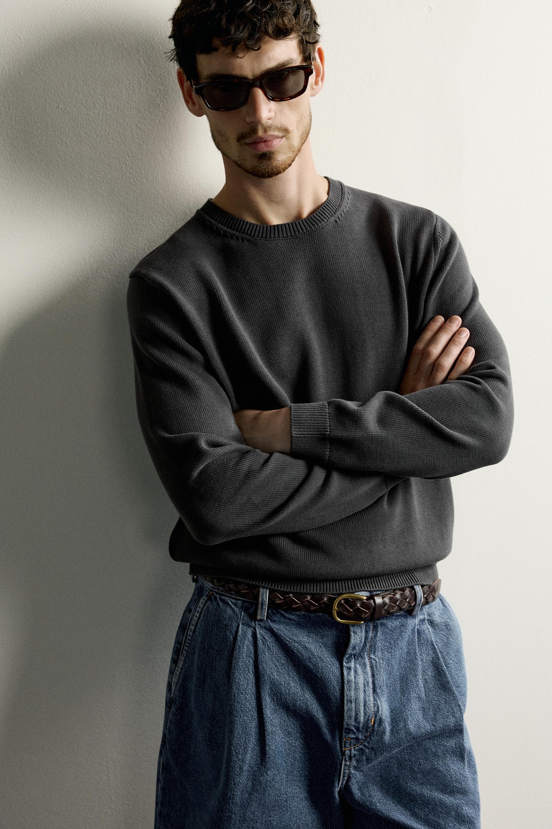 Zara Cotton Knit Regular Sweater — Plomb