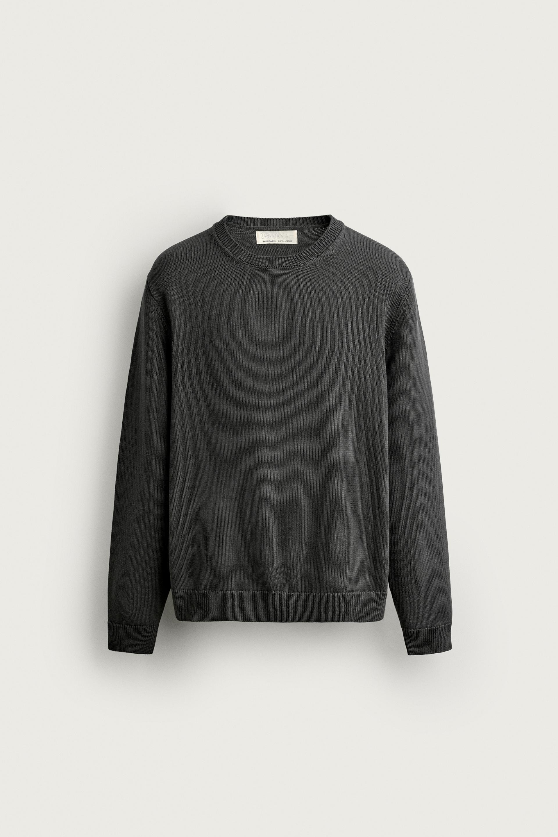 Zara Cotton Knit Regular Sweater — Plomb