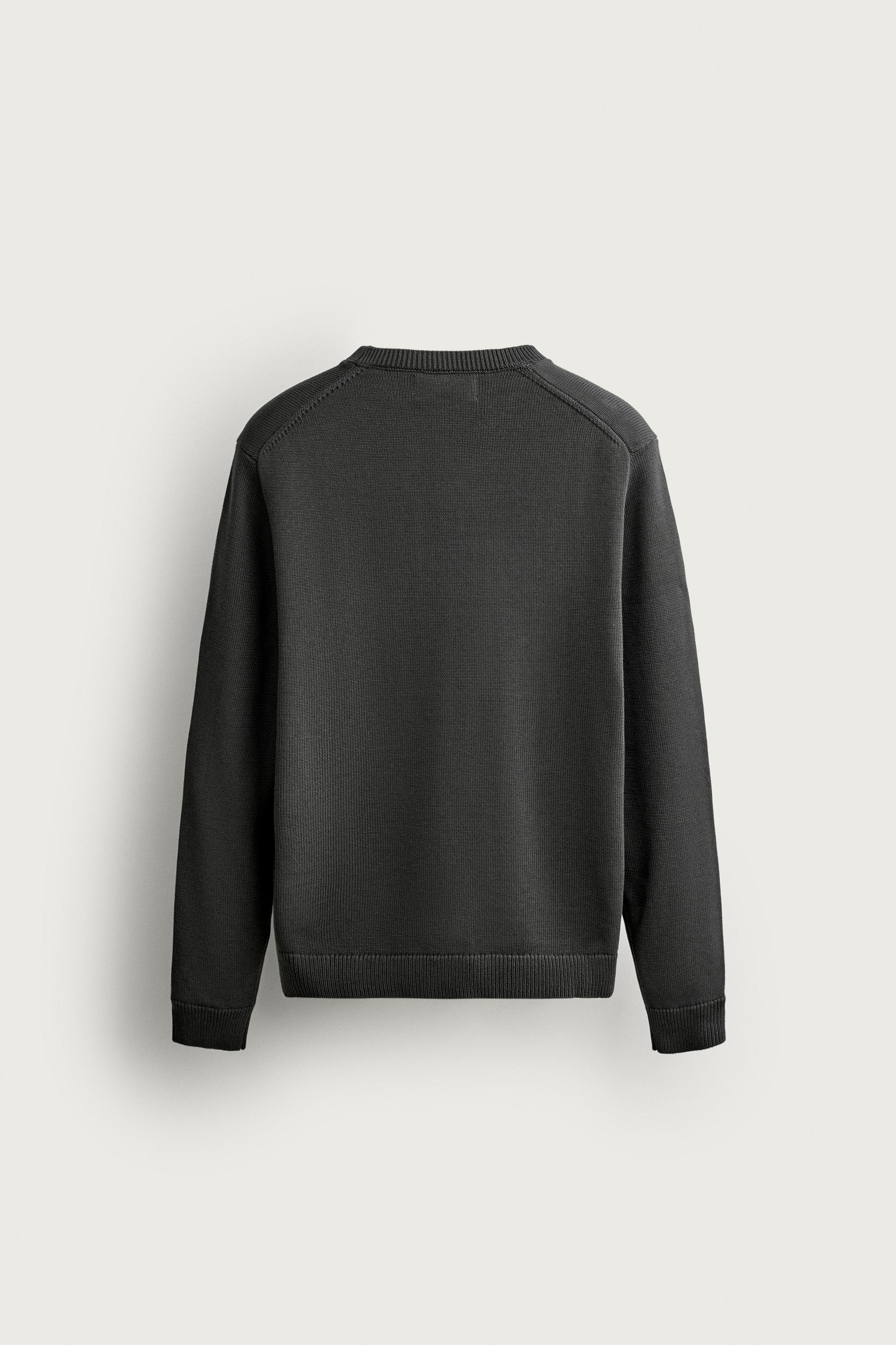 Zara Cotton Knit Regular Sweater — Plomb
