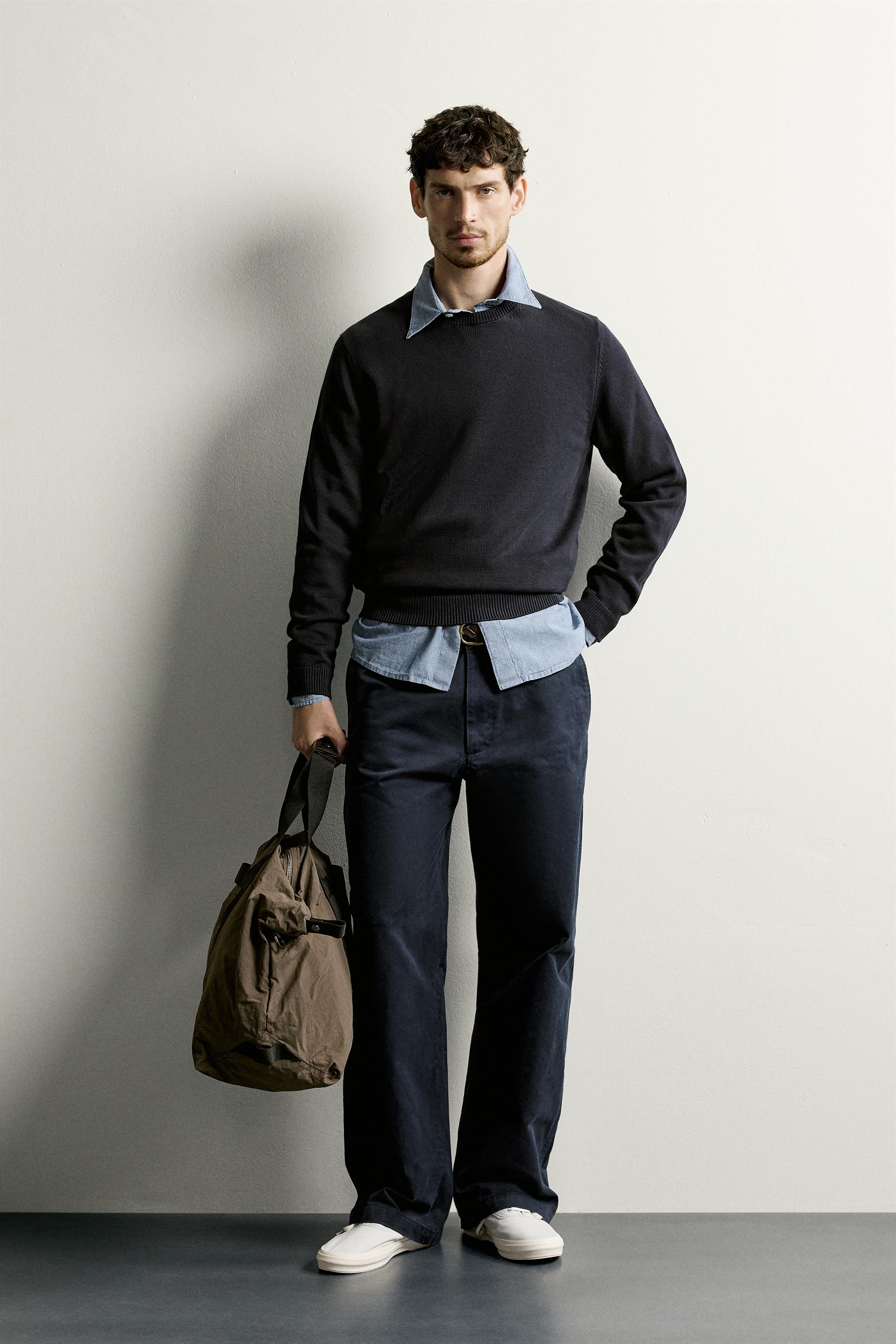 Zara Cotton Knit Regular Sweater — Navy