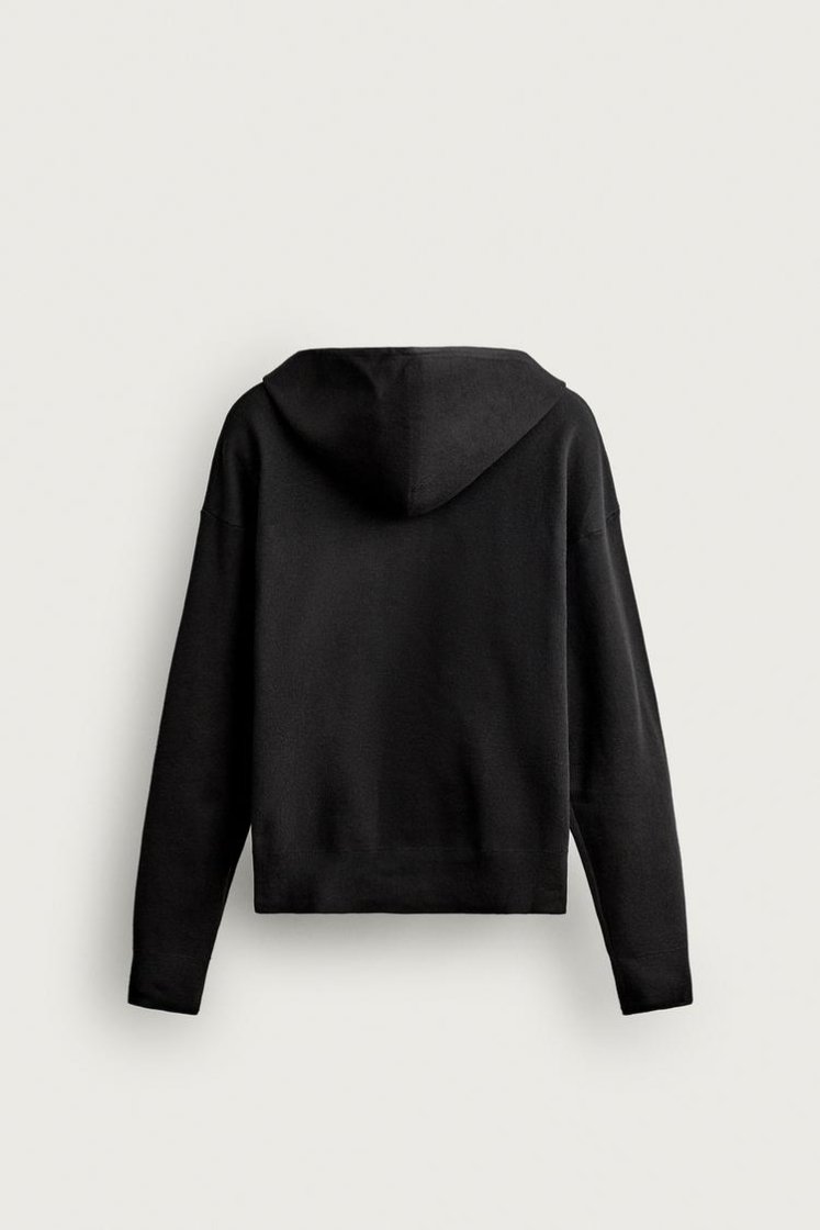Zara SOFT KNIT HOODIE — Black