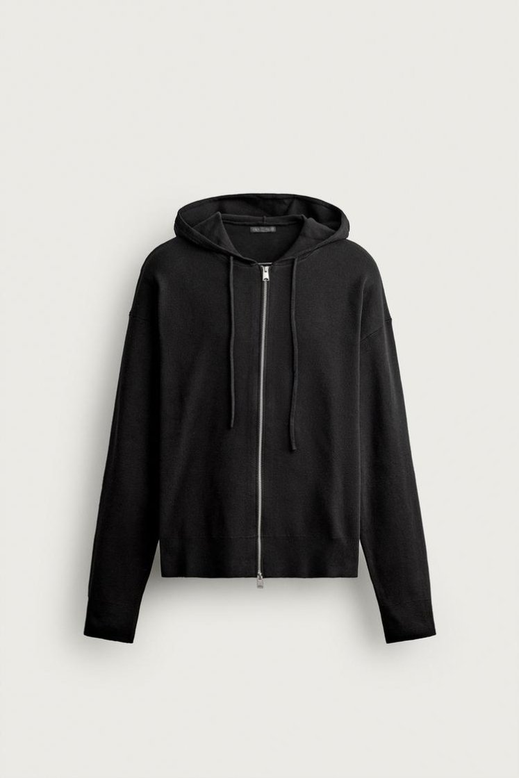 Zara SOFT KNIT HOODIE — Black