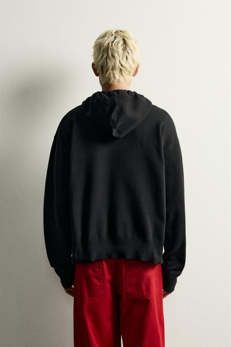 Zara SOFT KNIT HOODIE — Black
