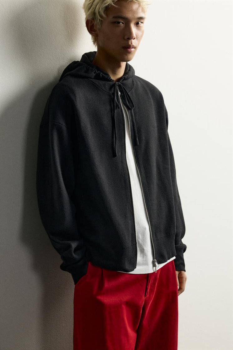 Zara SOFT KNIT HOODIE — Black