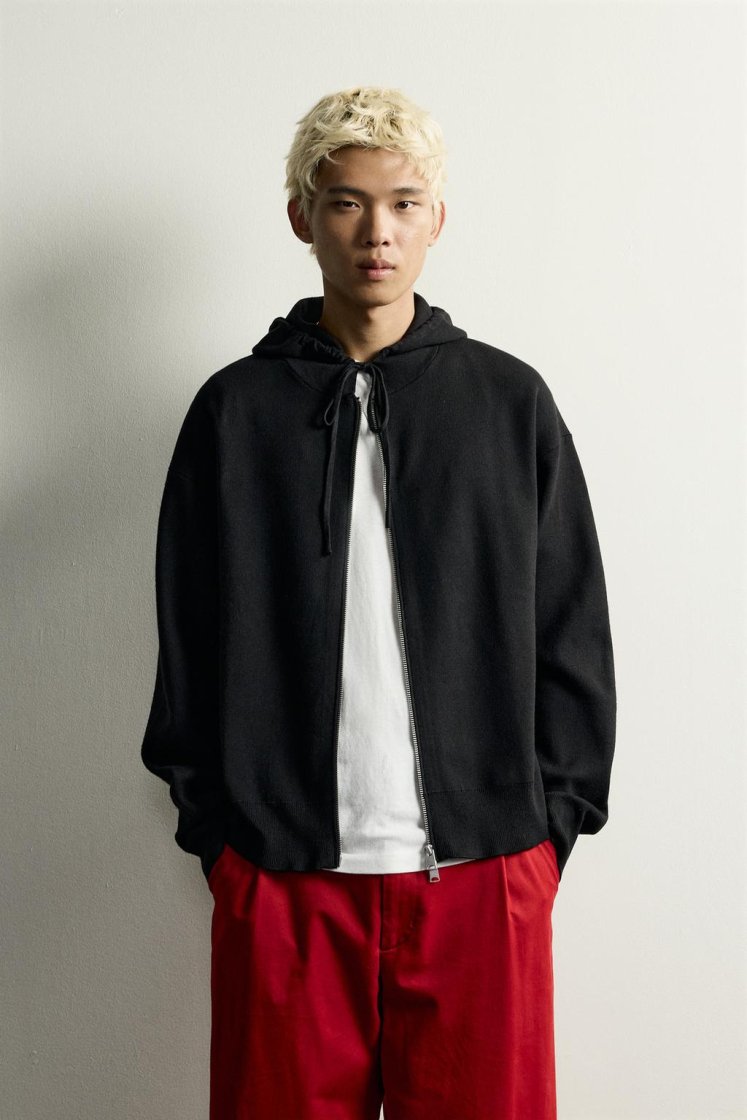 Zara SOFT KNIT HOODIE — Black