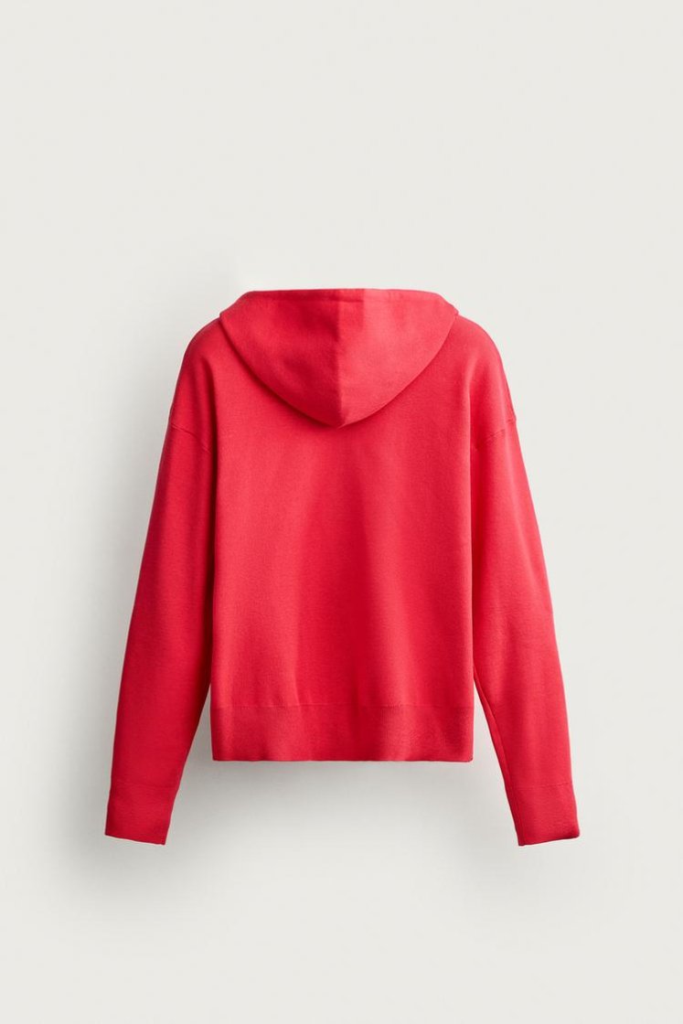 Zara SOFT KNIT HOODIE — Red / Coral