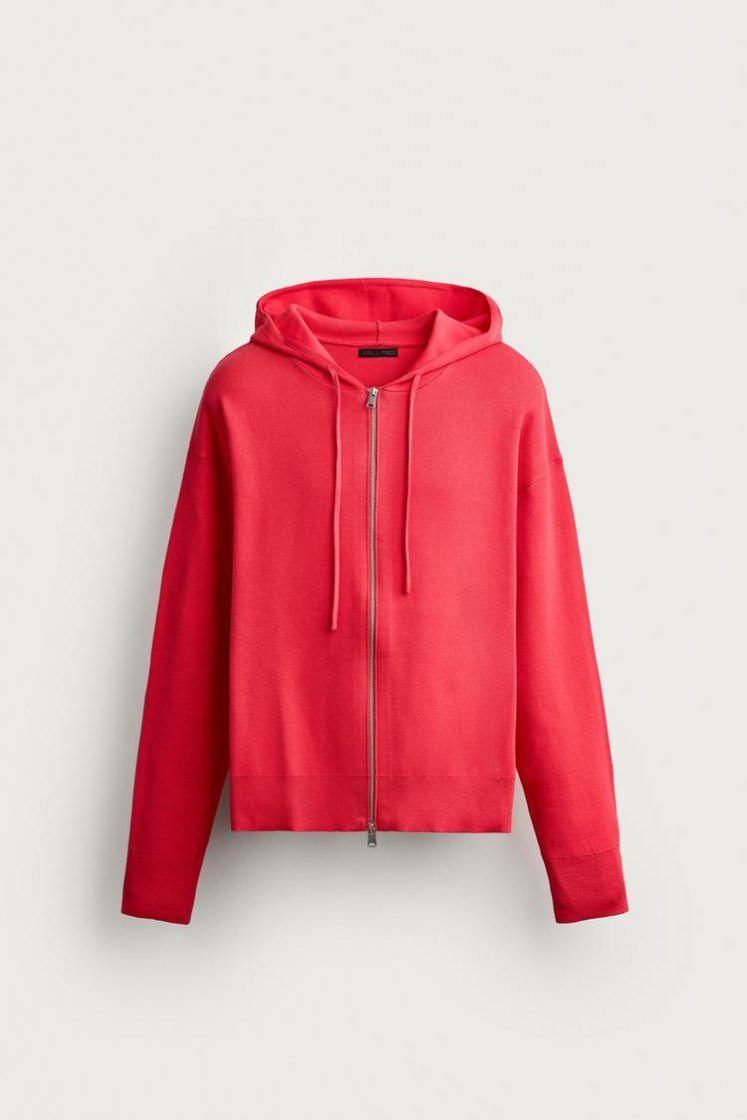 Zara SOFT KNIT HOODIE — Red / Coral