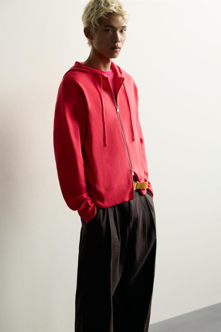 Zara SOFT KNIT HOODIE — Red / Coral