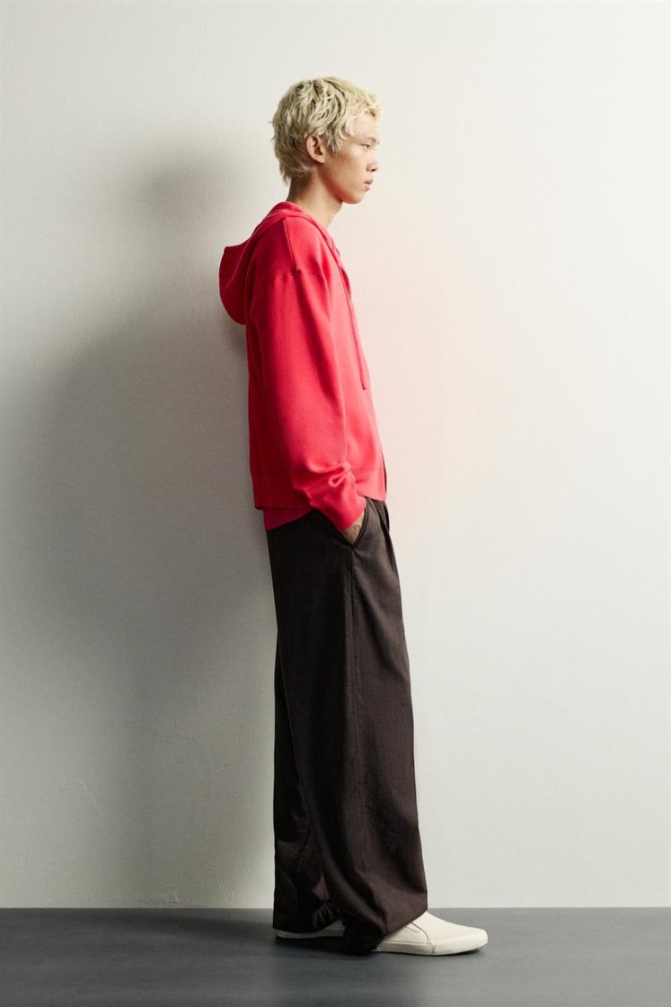 Zara SOFT KNIT HOODIE — Red / Coral