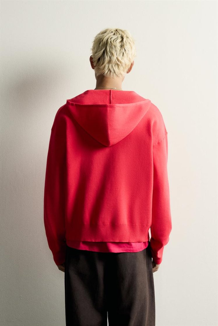 Zara SOFT KNIT HOODIE — Red / Coral