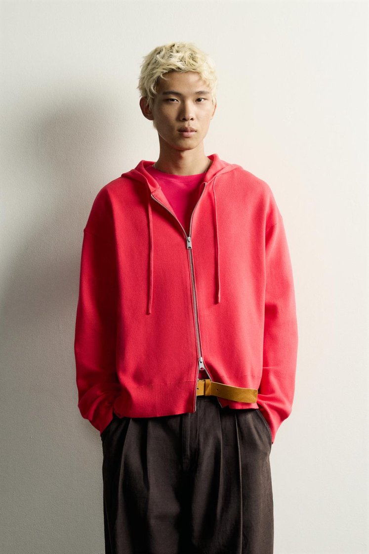 Zara SOFT KNIT HOODIE — Red / Coral