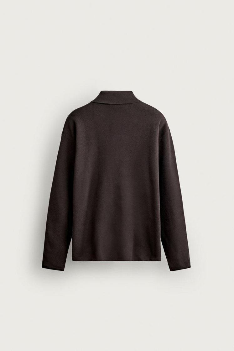 Zara Striped Soft-Knit Polo — Brown