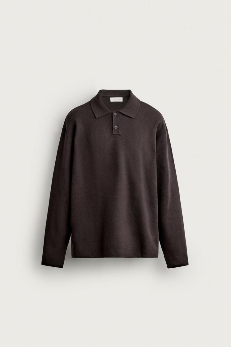 Zara Striped Soft-Knit Polo — Brown