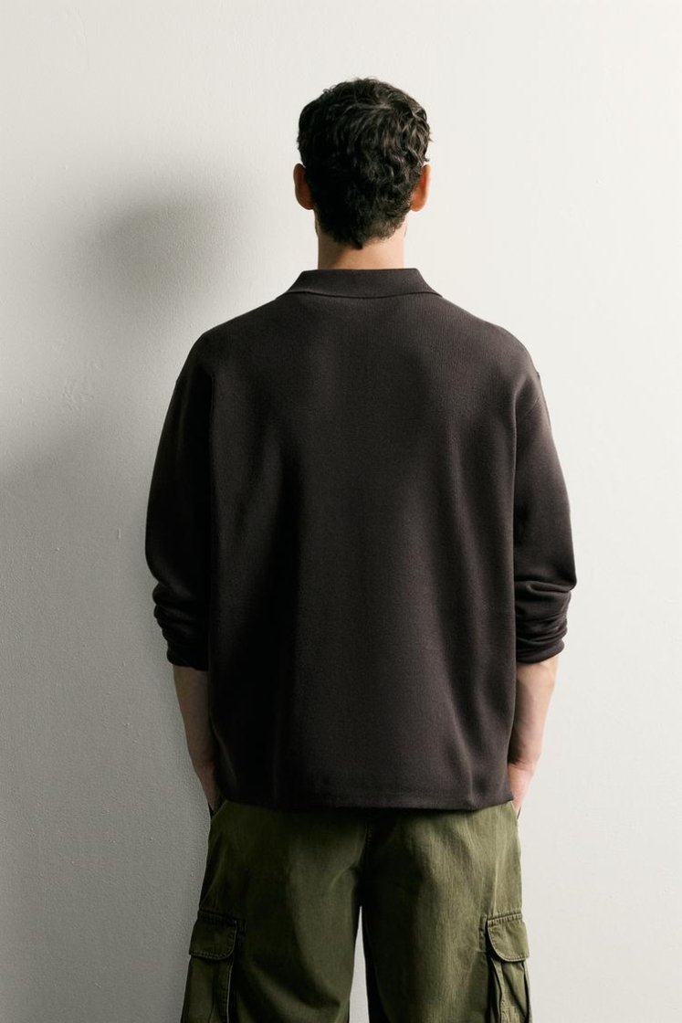 Zara Striped Soft-Knit Polo — Brown