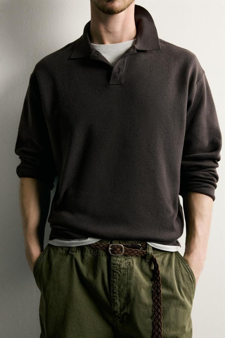Zara Striped Soft-Knit Polo — Brown