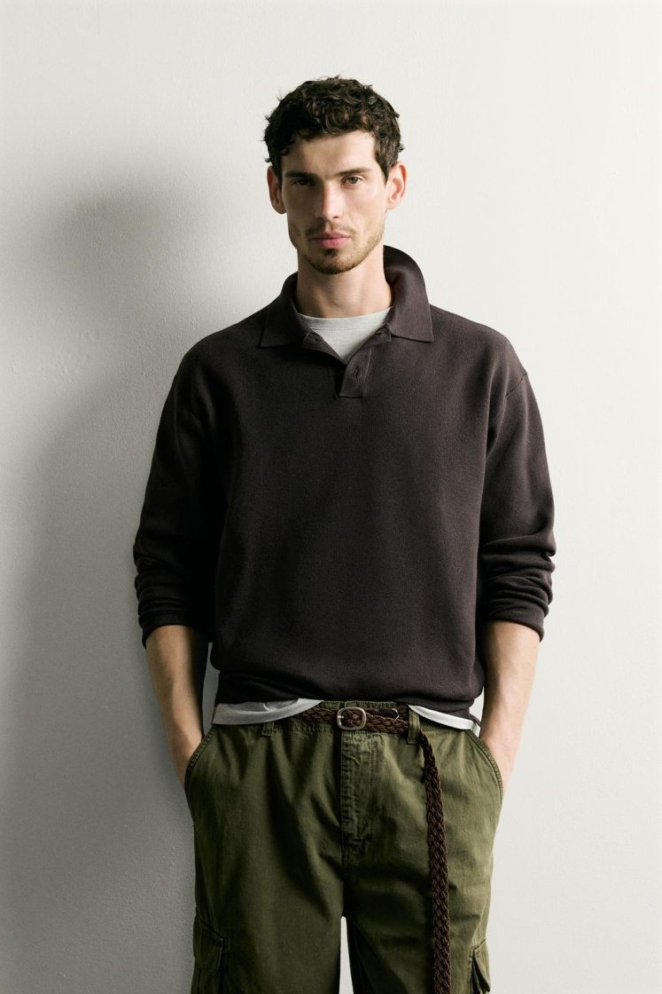 Zara Striped Soft-Knit Polo — Brown