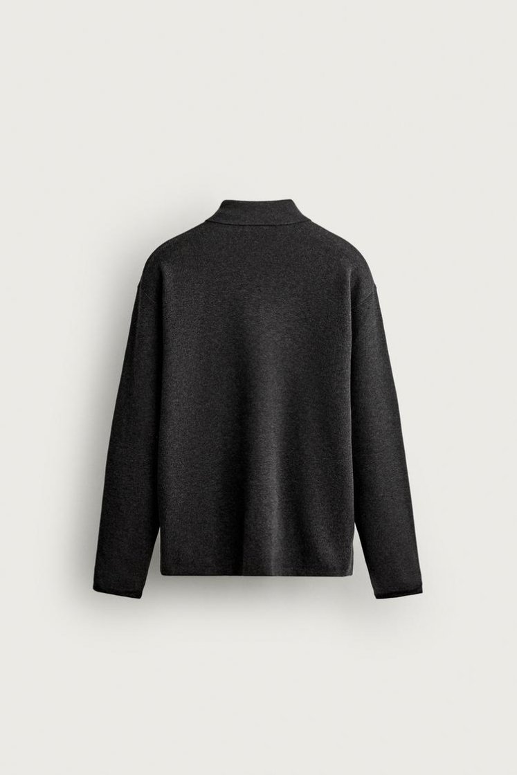 Zara Striped Soft-Knit Polo — Graphite