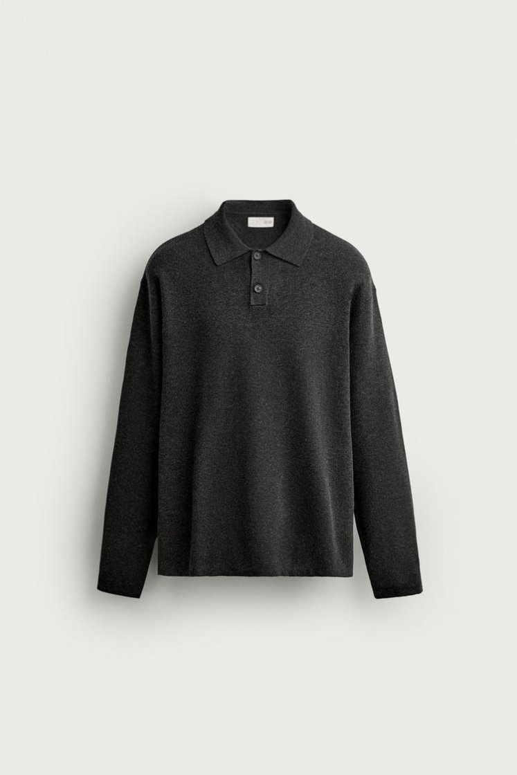 Zara Striped Soft-Knit Polo — Graphite
