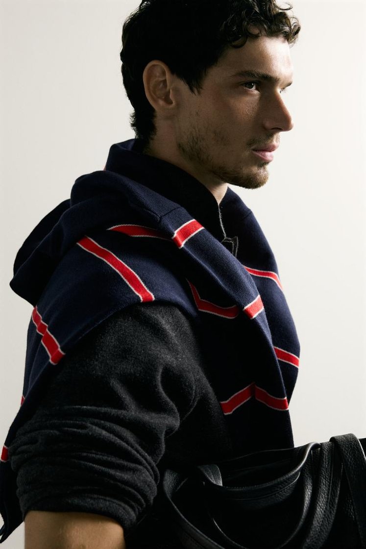 Zara Striped Soft-Knit Polo — Graphite