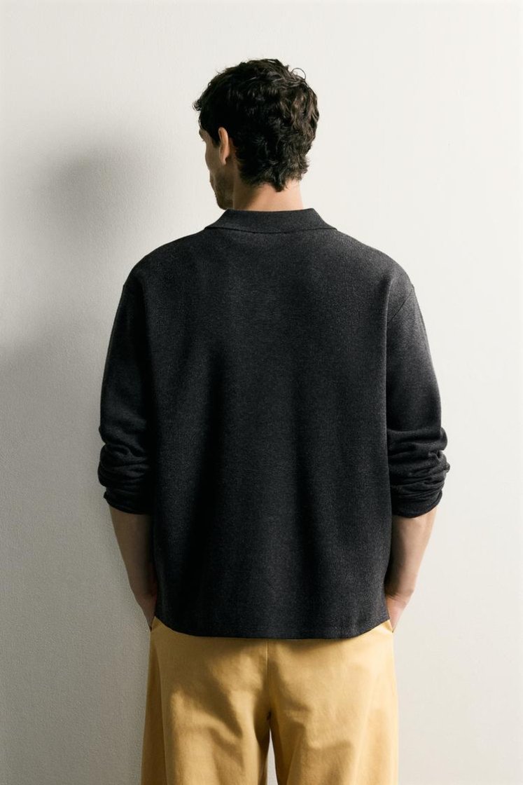 Zara Striped Soft-Knit Polo — Graphite