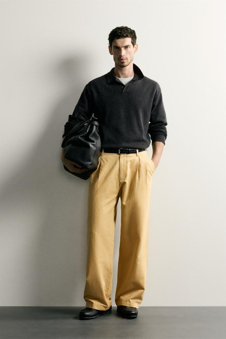 Zara Striped Soft-Knit Polo — Graphite