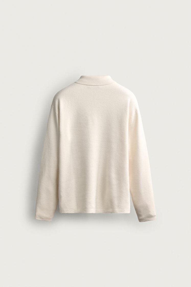 Zara Striped Soft-Knit Polo — Off White