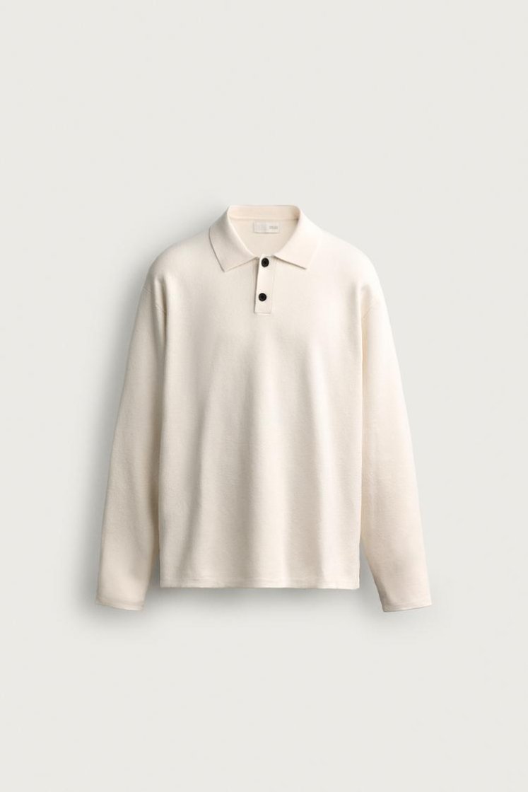 Zara Striped Soft-Knit Polo — Off White